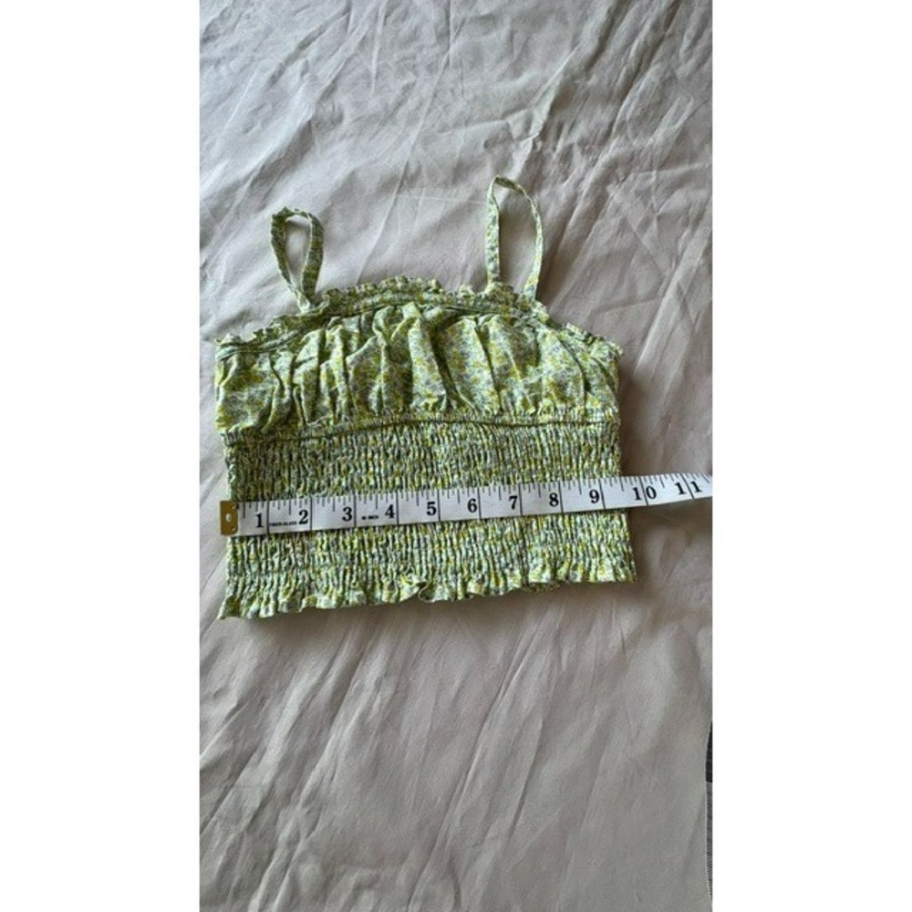Zara Girls Floral Smocked Cami Tank Sz9 Spaghetti Straps Green Yellow Sleeveless - Picture 6 of 11